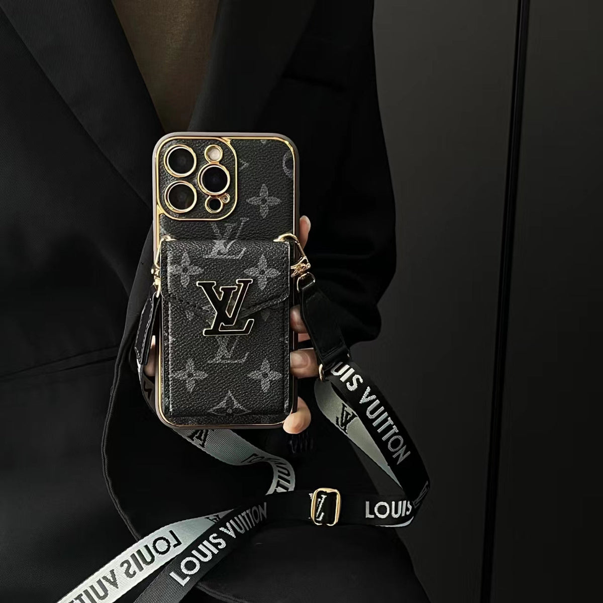 🔥 Full Cover Shockproof Leather Case with Wallet and Strap Phone Case Monogram iPhone Case