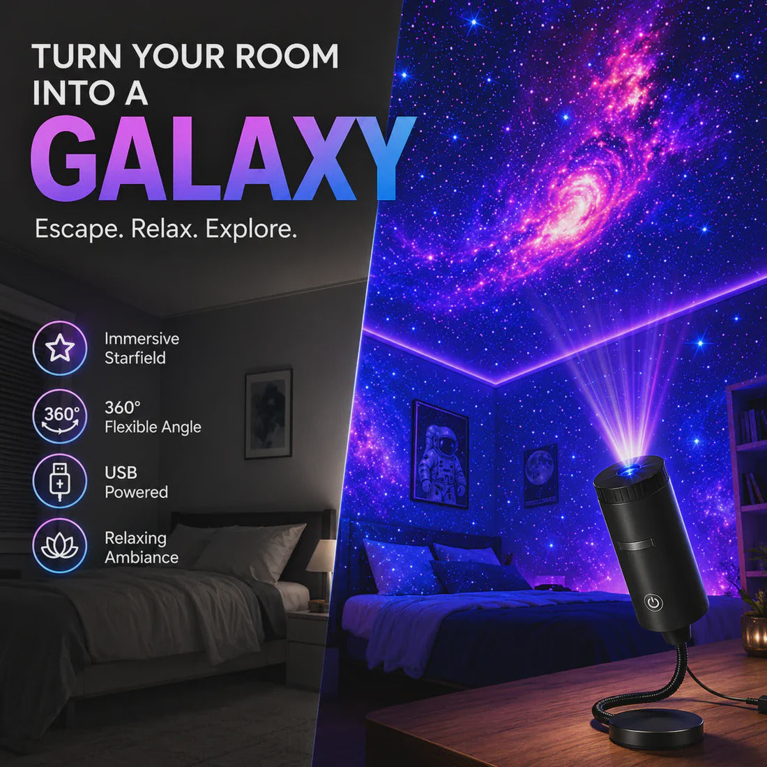 🌌🌠HD Smart Dynamic 5D Holographic Night Light Projector
