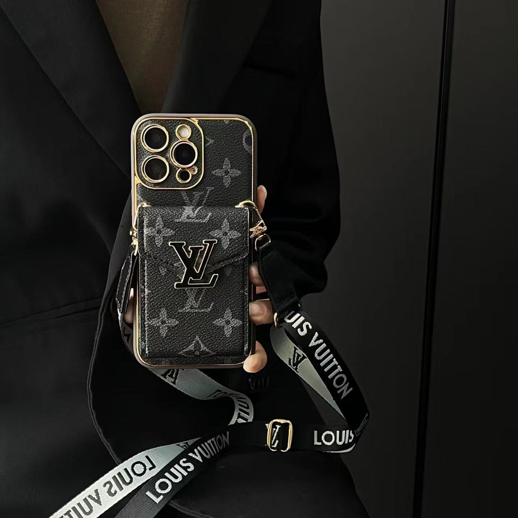 🔥 Full Cover Shockproof Leather Case with Wallet and Strap Phone Case Monogram iPhone Case