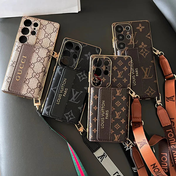 Luxury Leather Wallet Strap Case for Samsung Galaxy