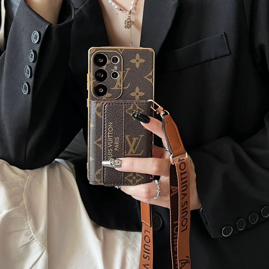 Luxury Leather Wallet Strap Case for Samsung Galaxy